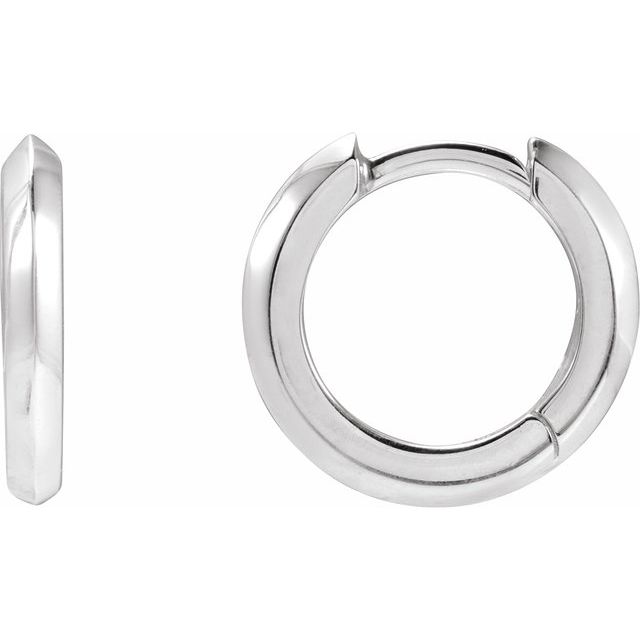 14K White Gold 12.5 Mm 2 Mm Pair Hinged Polished Knife Edge Hinged Hoop Earrings