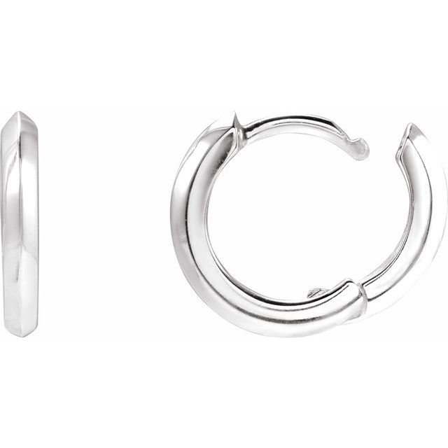 14K White Gold 12.5 Mm 2 Mm Pair Hinged Polished Knife Edge Hinged Hoop Earrings