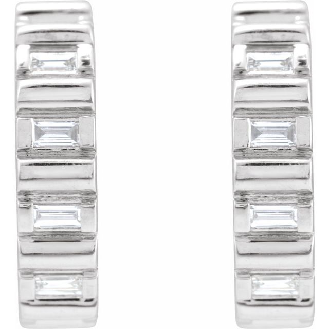 Platinum Straight Baguette 13.7 Mm X 11.6 Mm 2 X 1Mm Si2-Si3, Ghi Pair Friction Back Polished 1/5 Ctw Natural Diamond Hoop Earrings