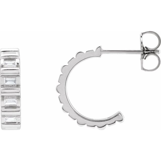 Platinum Straight Baguette 13.7 Mm X 11.6 Mm 2 X 1Mm Si2-Si3, Ghi Pair Friction Back Polished 1/5 Ctw Natural Diamond Hoop Earrings