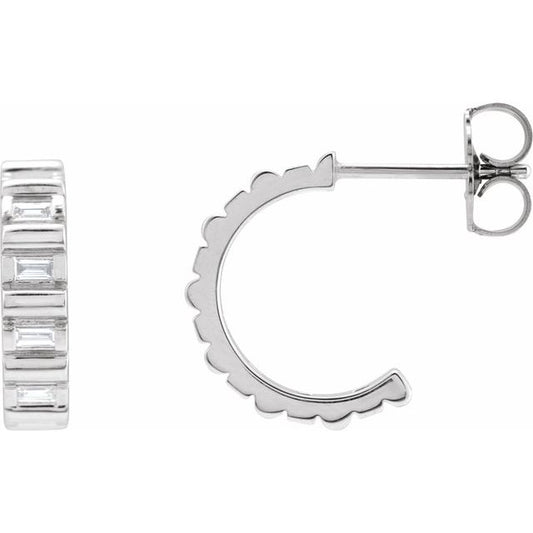 Platinum Straight Baguette 13.7 Mm X 11.6 Mm 2 X 1Mm Si2-Si3, Ghi Pair Friction Back Polished 1/5 Ctw Natural Diamond Hoop Earrings