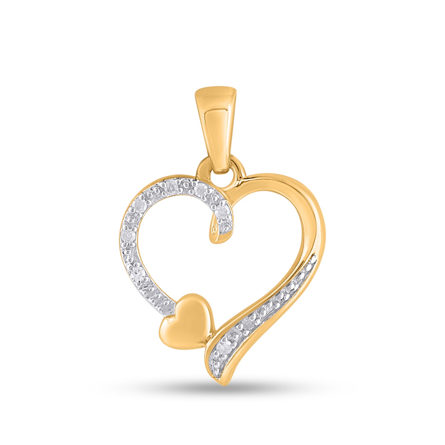 925 Sterling Silver Yellow Tone 0.04 Cttw Diamond "Heart" Ladies Pendant