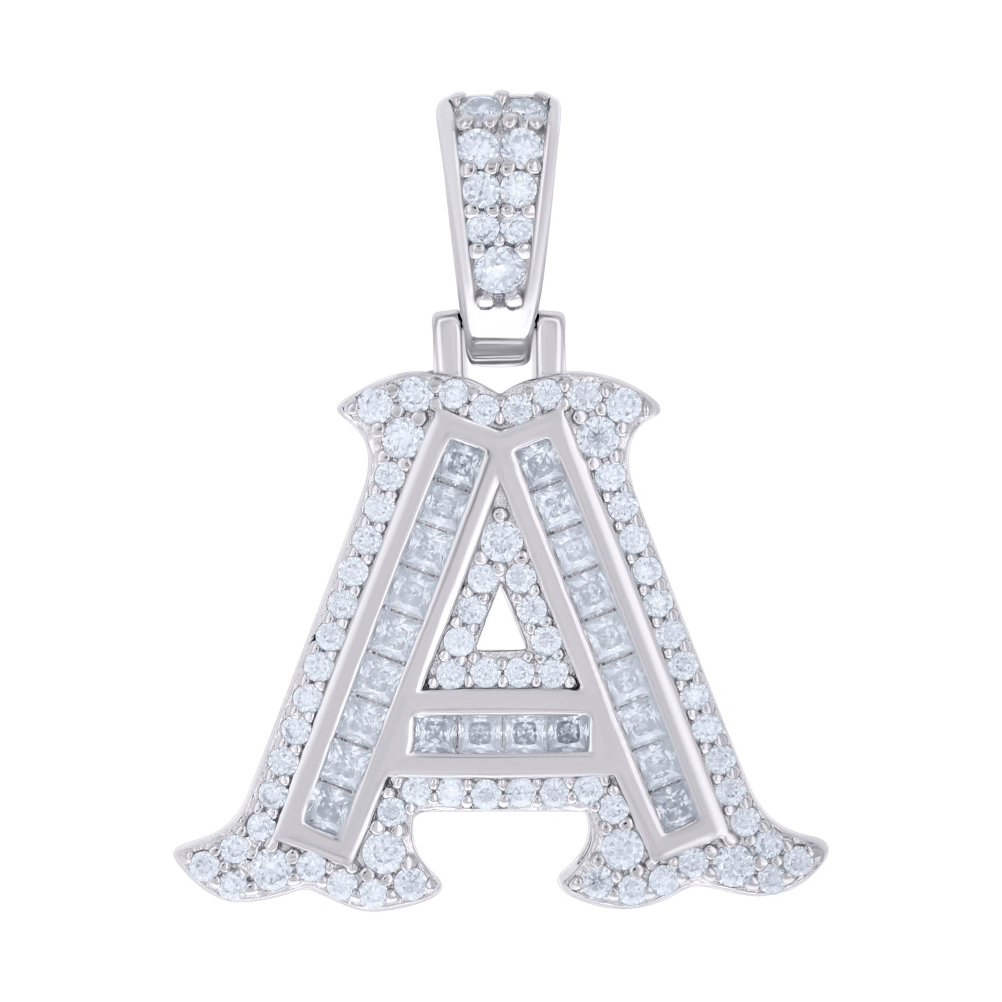 Sterling Silver Or Yellow-tone Unisex Baguette Round Moissanite 0.59ct Initial Alphabet Charm Pendant