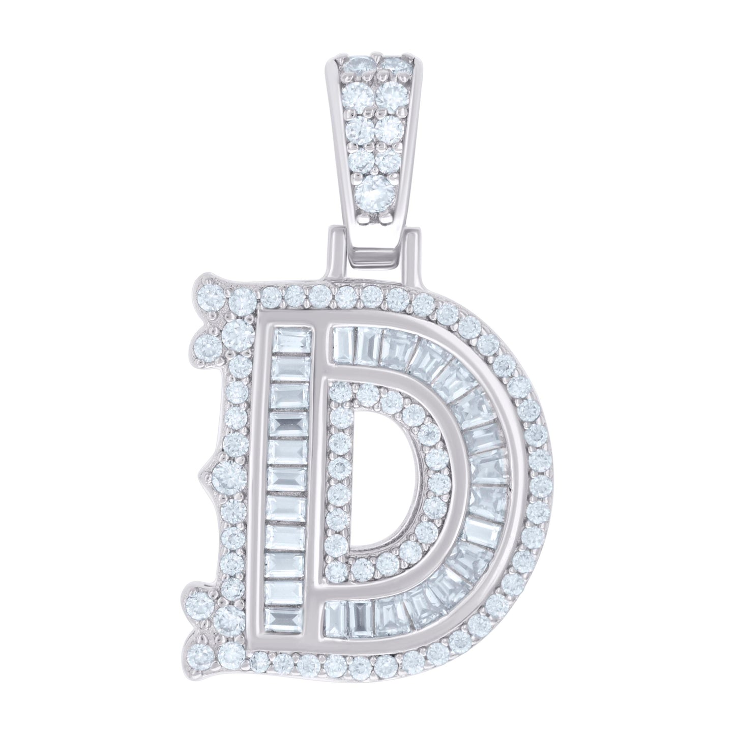Sterling Silver Or Yellow-tone Unisex Baguette Round Moissanite 0.59ct Initial Alphabet Charm Pendant