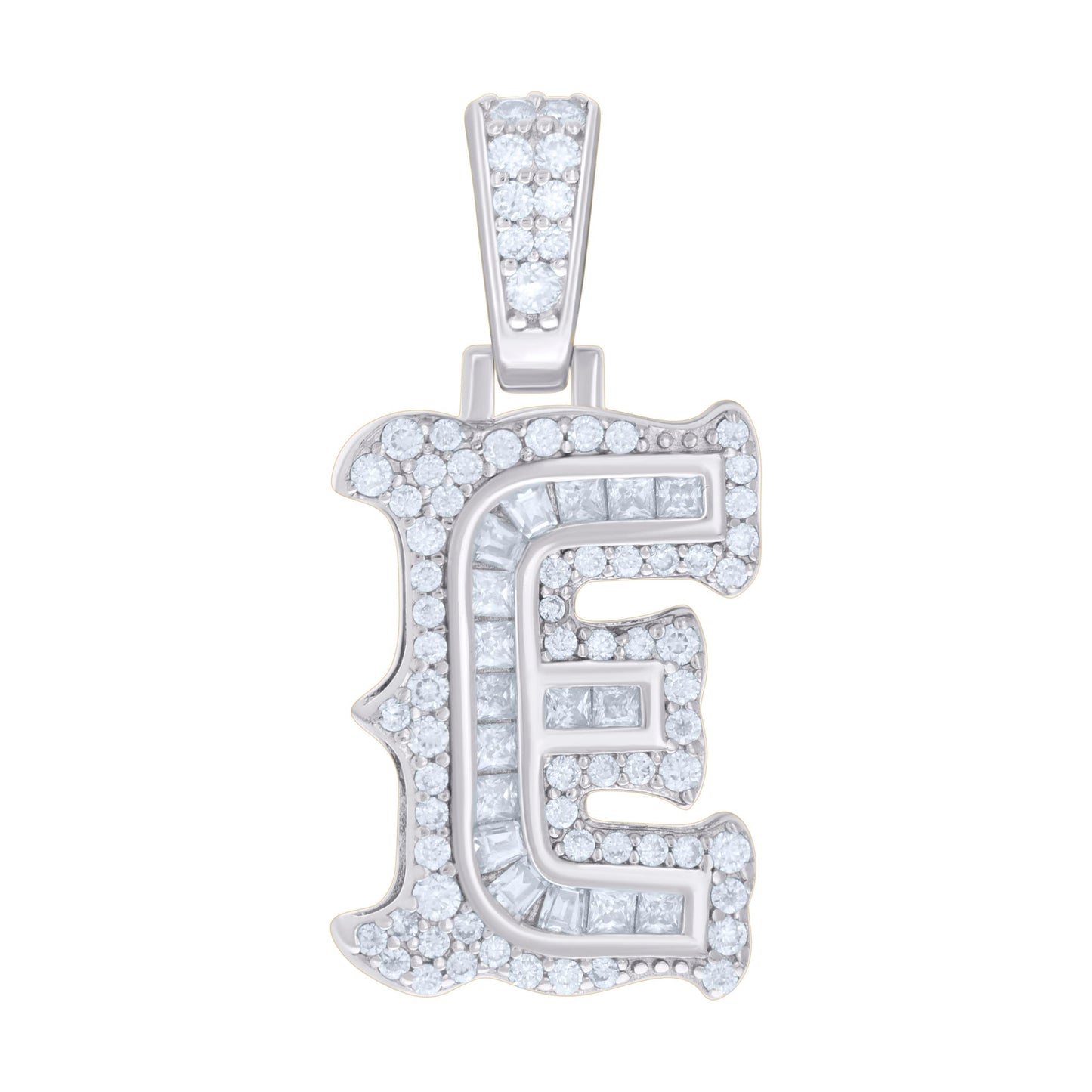 Sterling Silver Or Yellow-tone Unisex Baguette Round Moissanite 0.59ct Initial Alphabet Charm Pendant