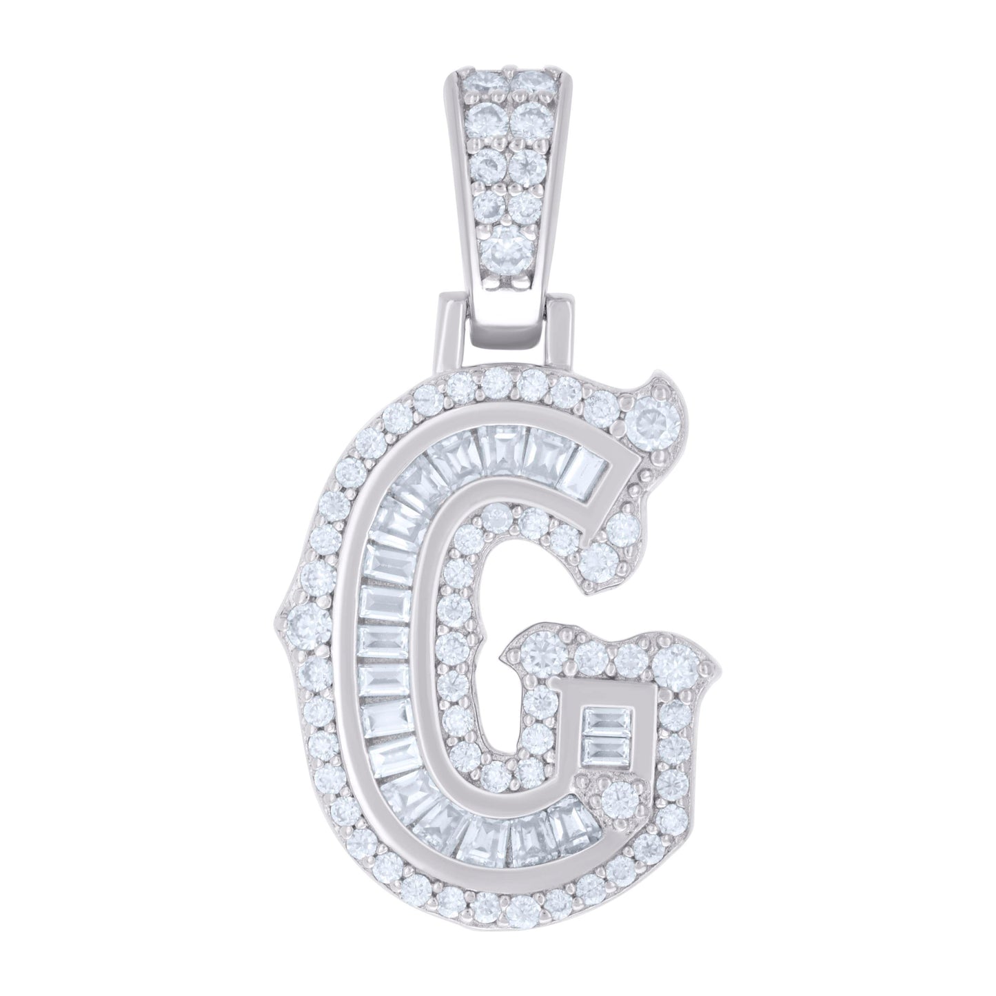 Sterling Silver Or Yellow-tone Unisex Baguette Round Moissanite 0.59ct Initial Alphabet Charm Pendant