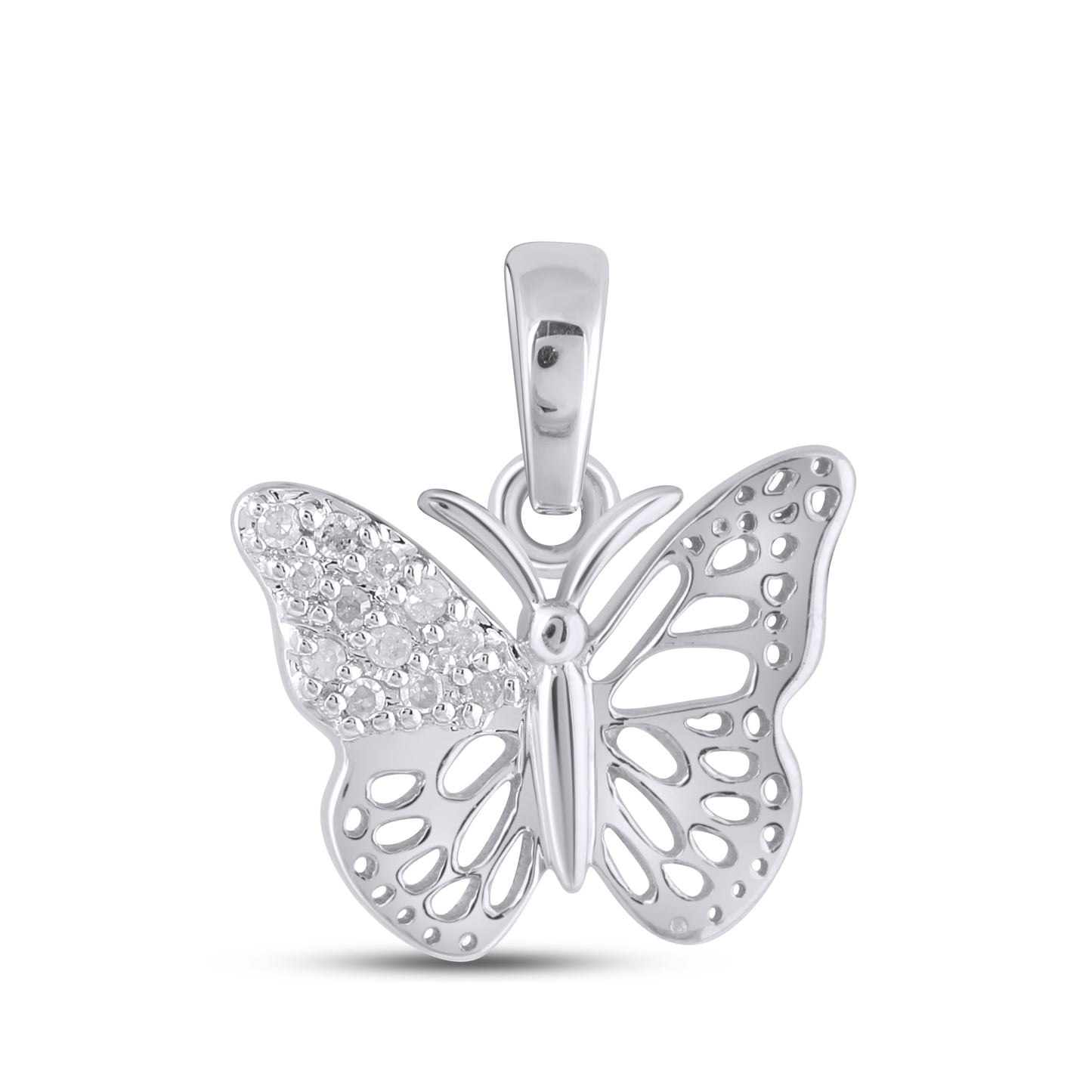 925 Sterling Silver 0.05 Cttw Diamond "Butterfly" Ladies Pendant