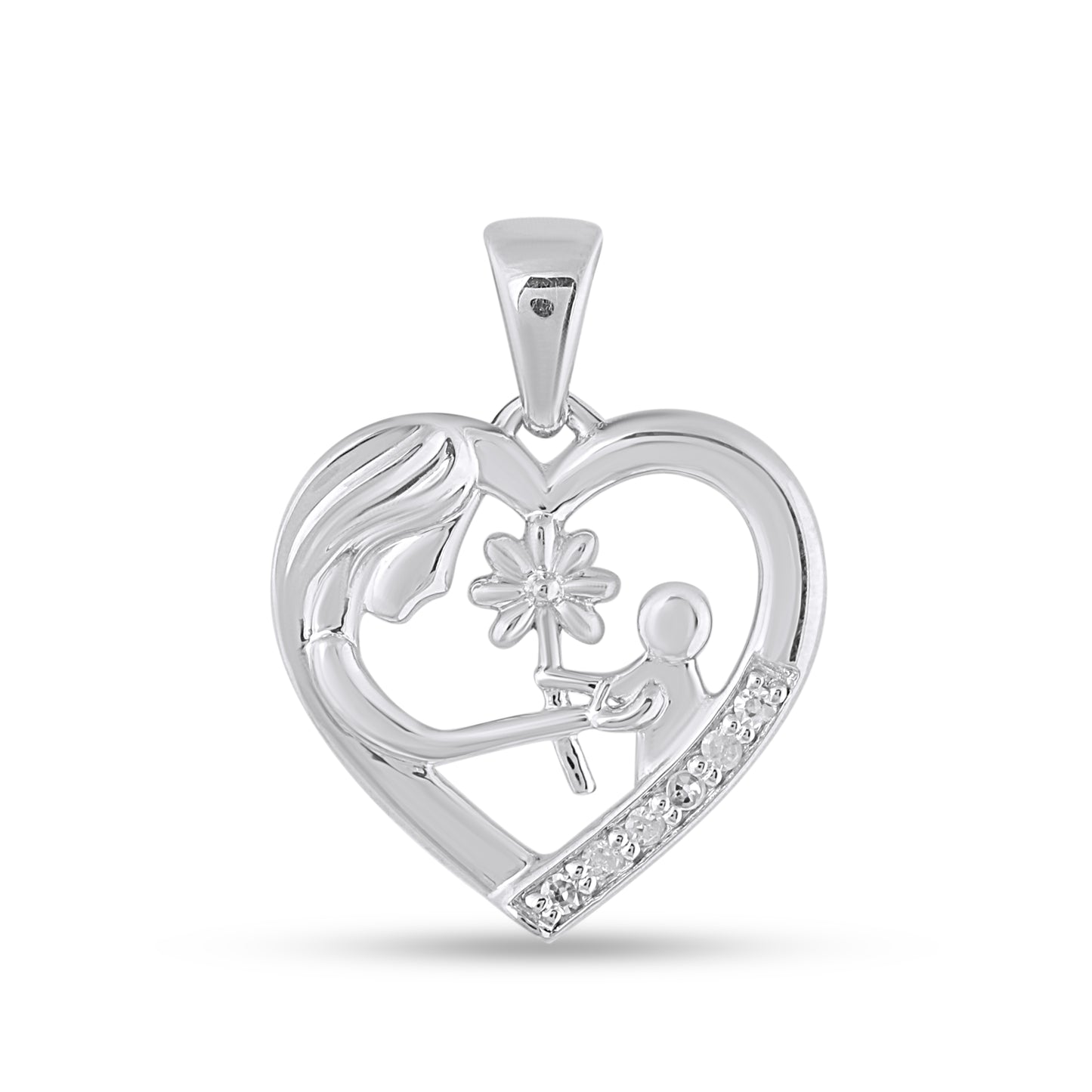925 Sterling Silver 0.03 Cttw Diamond "Heart" Ladies Pendant