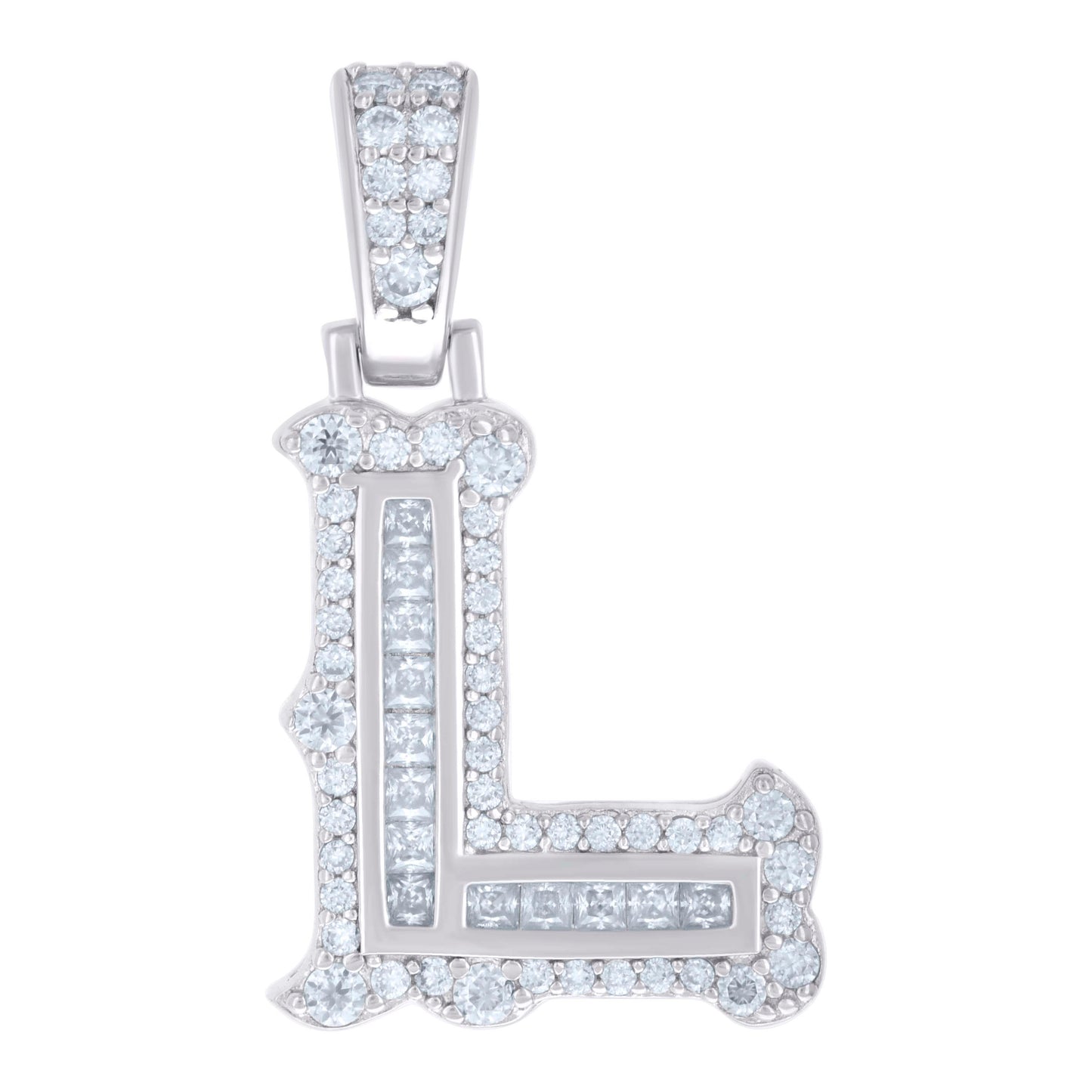 Sterling Silver Or Yellow-tone Unisex Baguette Round Moissanite 0.59ct Initial Alphabet Charm Pendant