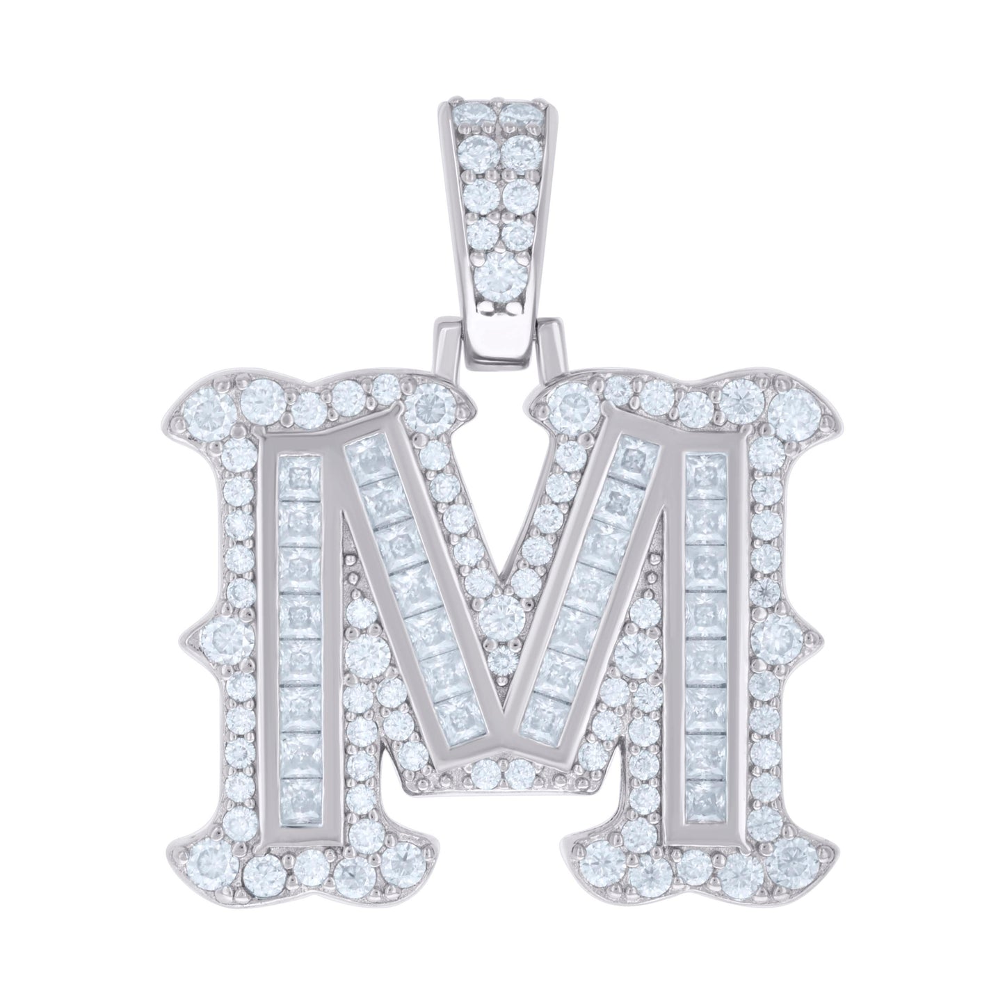 Sterling Silver Or Yellow-tone Unisex Baguette Round Moissanite 0.59ct Initial Alphabet Charm Pendant