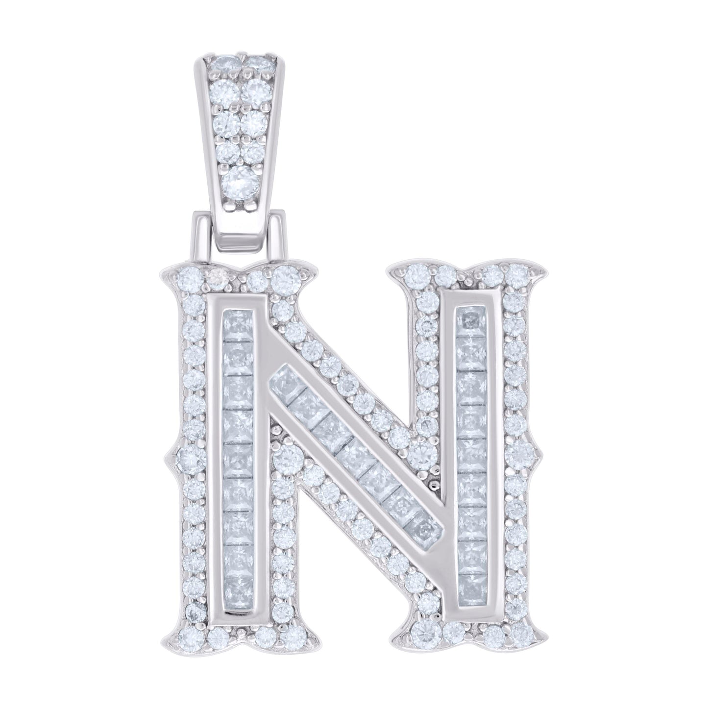 Sterling Silver Or Yellow-tone Unisex Baguette Round Moissanite 0.59ct Initial Alphabet Charm Pendant