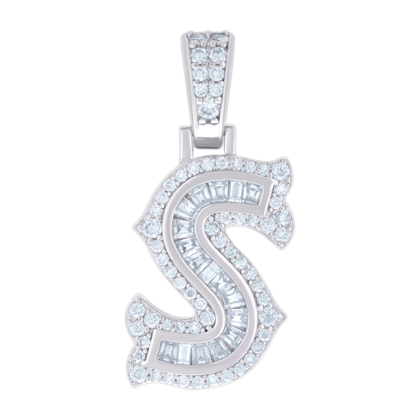 Sterling Silver Or Yellow-tone Unisex Baguette Round Moissanite 0.59ct Initial Alphabet Charm Pendant