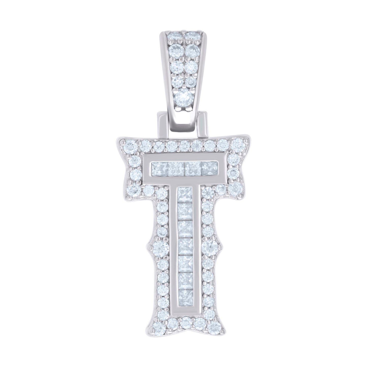 Sterling Silver Or Yellow-tone Unisex Baguette Round Moissanite 0.59ct Initial Alphabet Charm Pendant