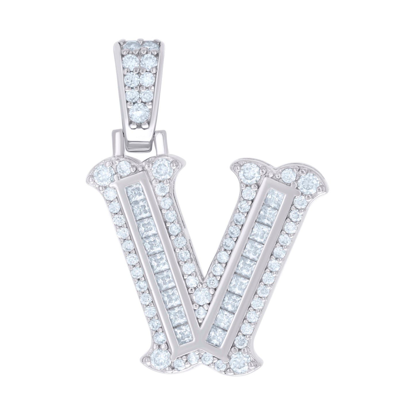 Sterling Silver Or Yellow-tone Unisex Baguette Round Moissanite 0.59ct Initial Alphabet Charm Pendant