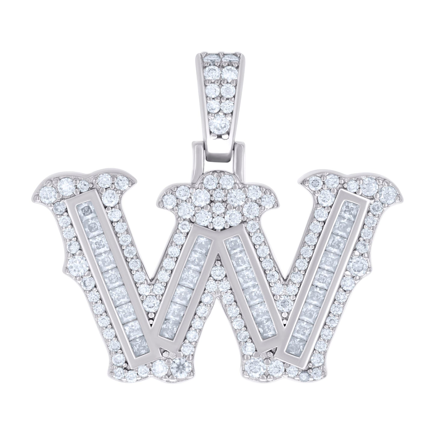 Sterling Silver Or Yellow-tone Unisex Baguette Round Moissanite 0.59ct Initial Alphabet Charm Pendant
