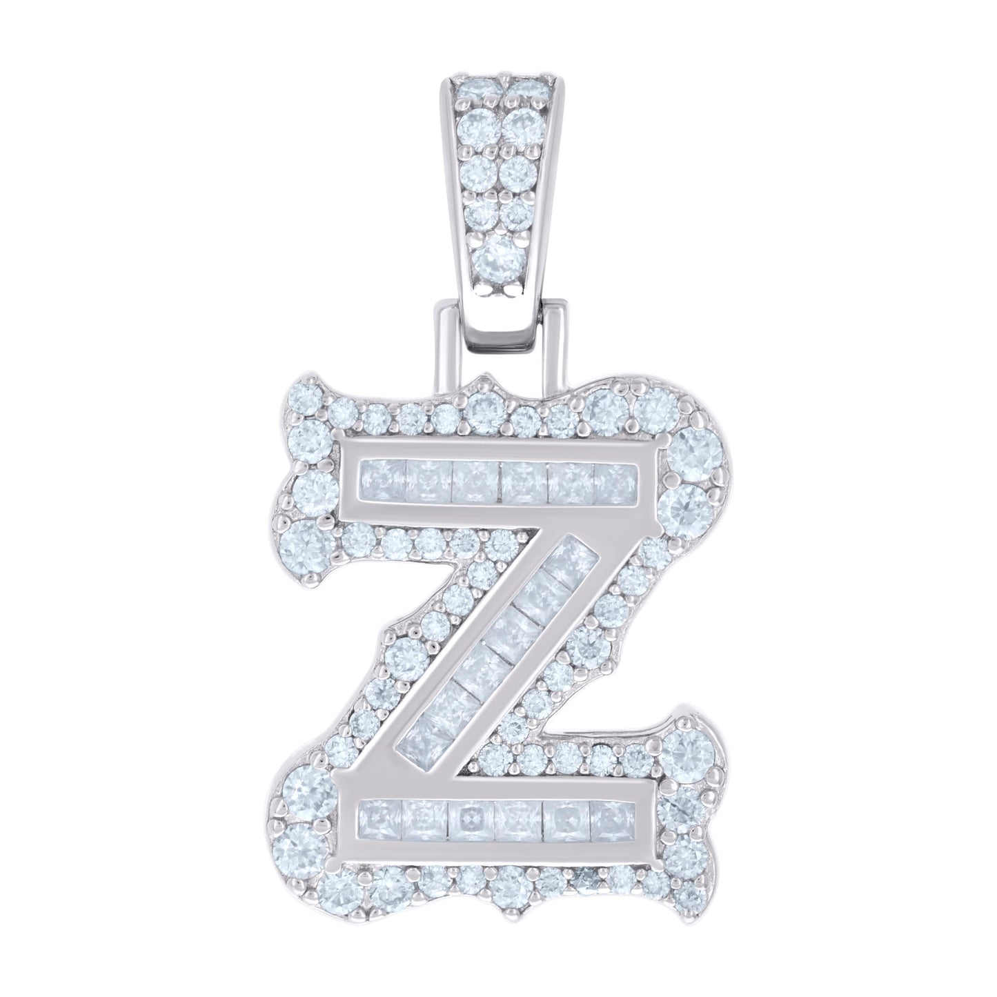 Sterling Silver Or Yellow-tone Unisex Baguette Round Moissanite 0.59ct Initial Alphabet Charm Pendant