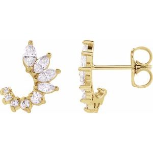 14K Yellow Gold Marquise 4 X 2 Mm 1/2 Ctw Natural Diamond Front-Back Earrings