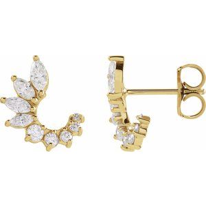 14K Yellow Gold Marquise 4 X 2 Mm 1/2 Ctw Natural Diamond Front-Back Earrings