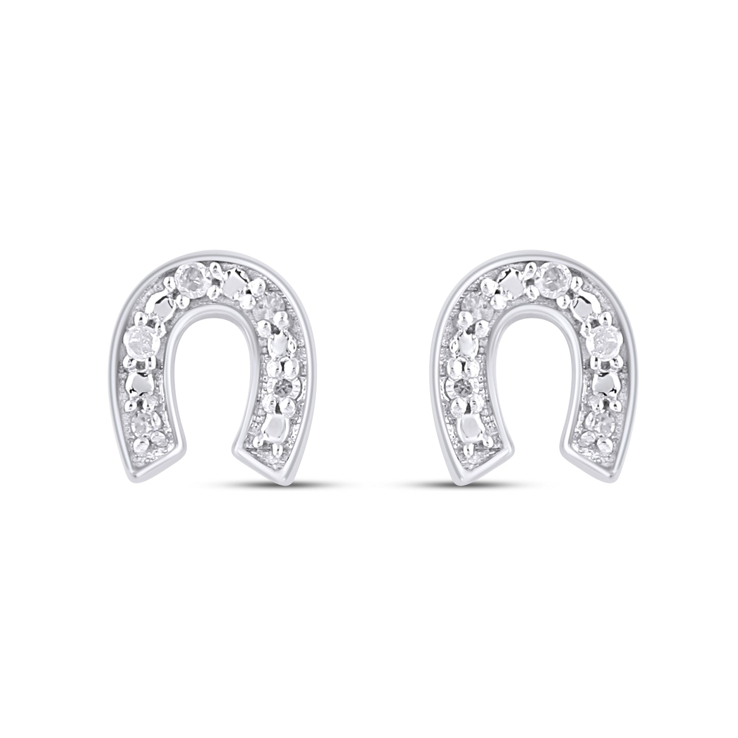 925 Sterling Silver 0.03 Cttw Diamond "Horseshoe" Earring