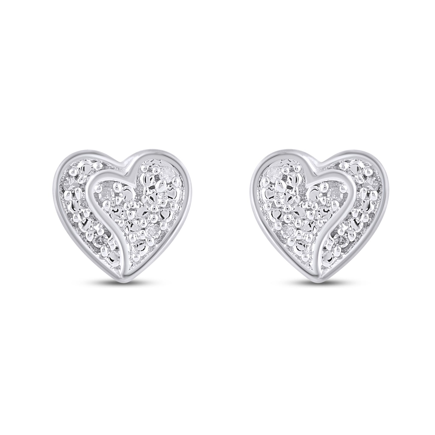 925 Sterling Silver 0.03 Cttw Diamond "Heart" Earring