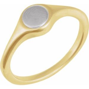 14K Yellow/White Gold  Round 6.9 X 6.9 Mm Polished Polished Engravable Signet Ring Size 7