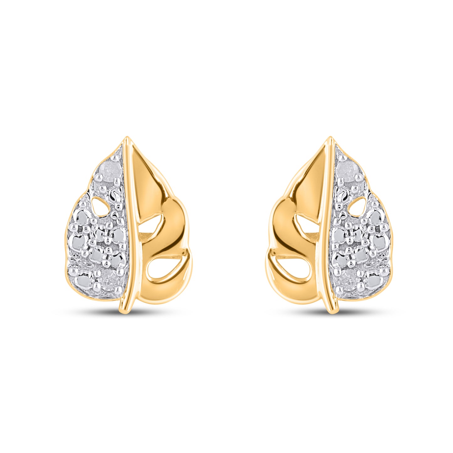 925 Sterling Silver 0.03 Cttw Diamond "Leaf" Earring