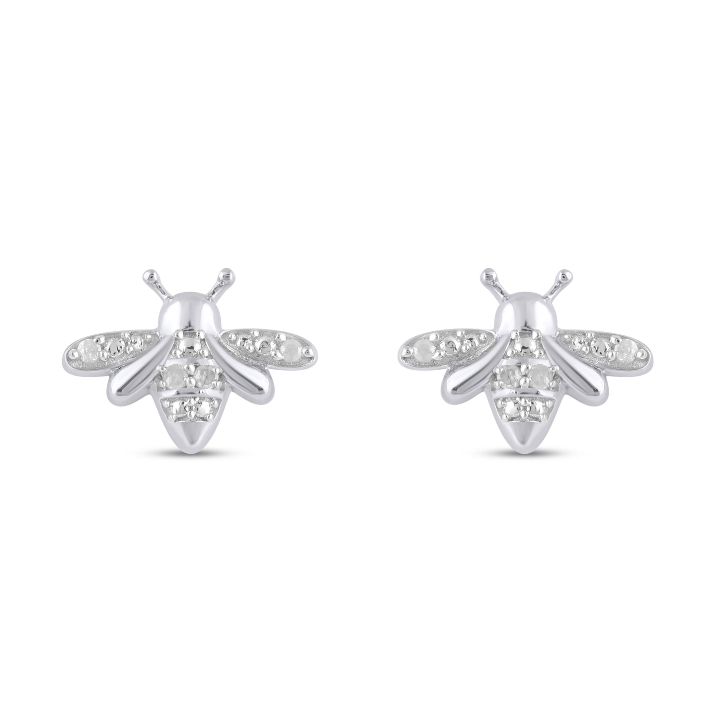 925 Sterling Silver 0.03 Cttw Diamond "Bees" Earring