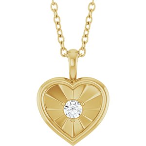 14K Yellow Gold Round 3Mm G-H I1 1/10 Ct Natural Diamond Heart Necklace, Length: 18 In