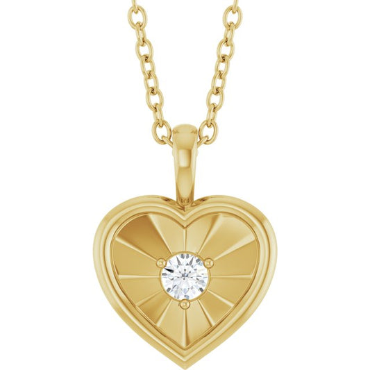 14K Yellow Gold Round 3Mm I1, G-H Polished 1/10 Ct Natural Diamond Heart Pendant