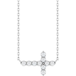 14K White Gold Round 2Mm G-H I1 1/4 Ctw Natural Diamond Sideways Cross Necklace, Length: 18 In