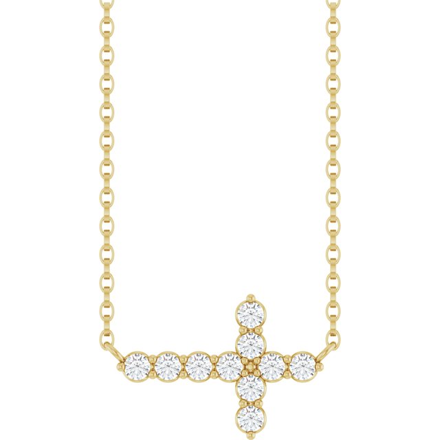 14K Yellow Gold Round 2Mm I1, G-H 18 In Polished 1/4 Ctw Natural Diamond Sideways Cross Necklace