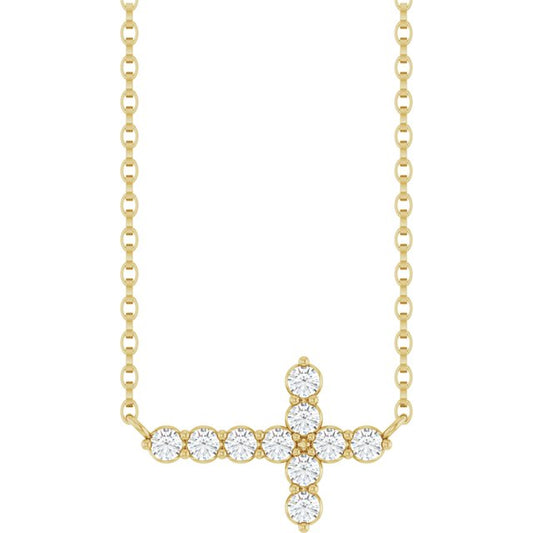 14K Yellow Gold Round 2Mm I1, G-H 18 In Polished 1/4 Ctw Natural Diamond Sideways Cross Necklace