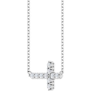 14K White Gold Round 2Mm G-H I1 1/4 Ctw Natural Diamond Sideways Cross Necklace, Length: 18 In