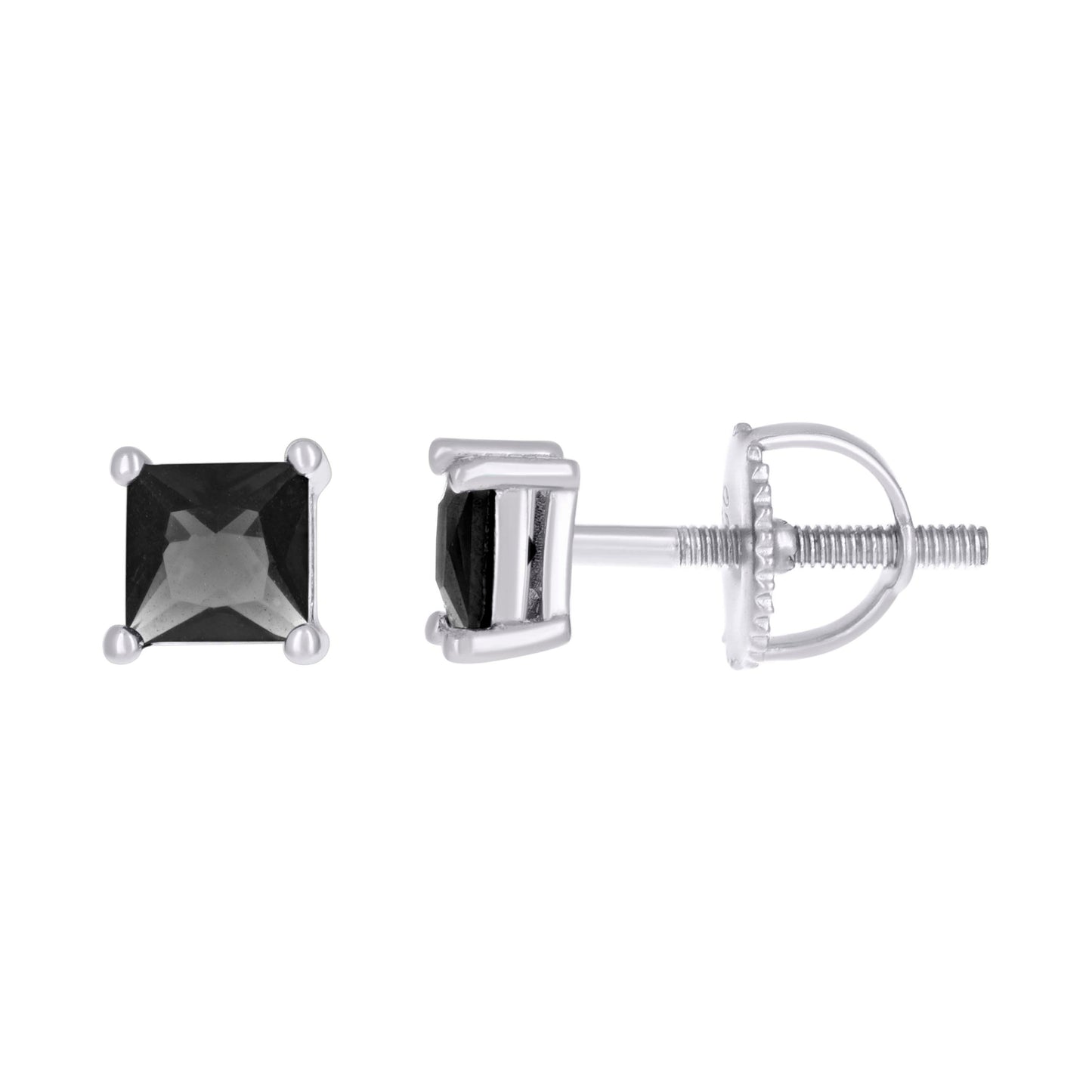 Sterling Silver Unisex Princess-Cut Cubic-Zirconia Square Solitaire Stud Earrings