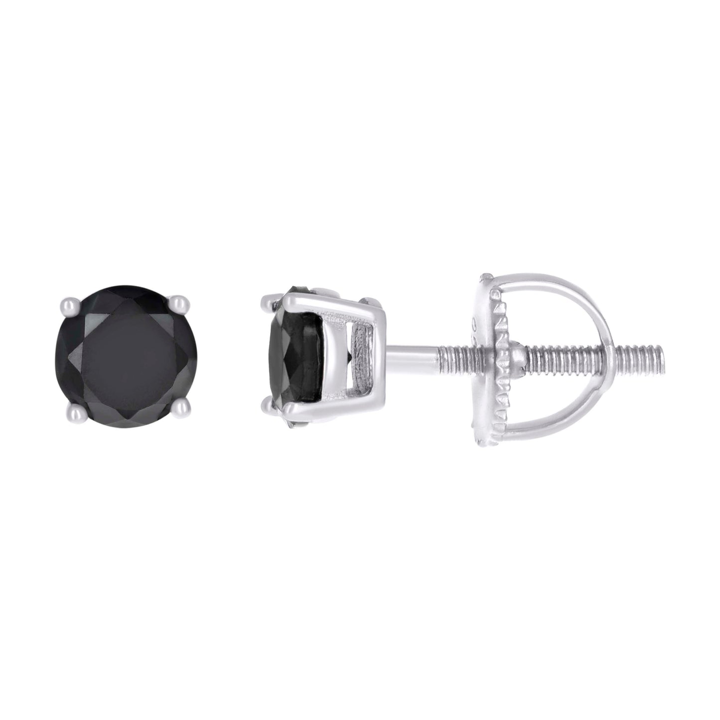Sterling Silver Unisex Black Cubic-Zirconia Solitaire Stud Earrings