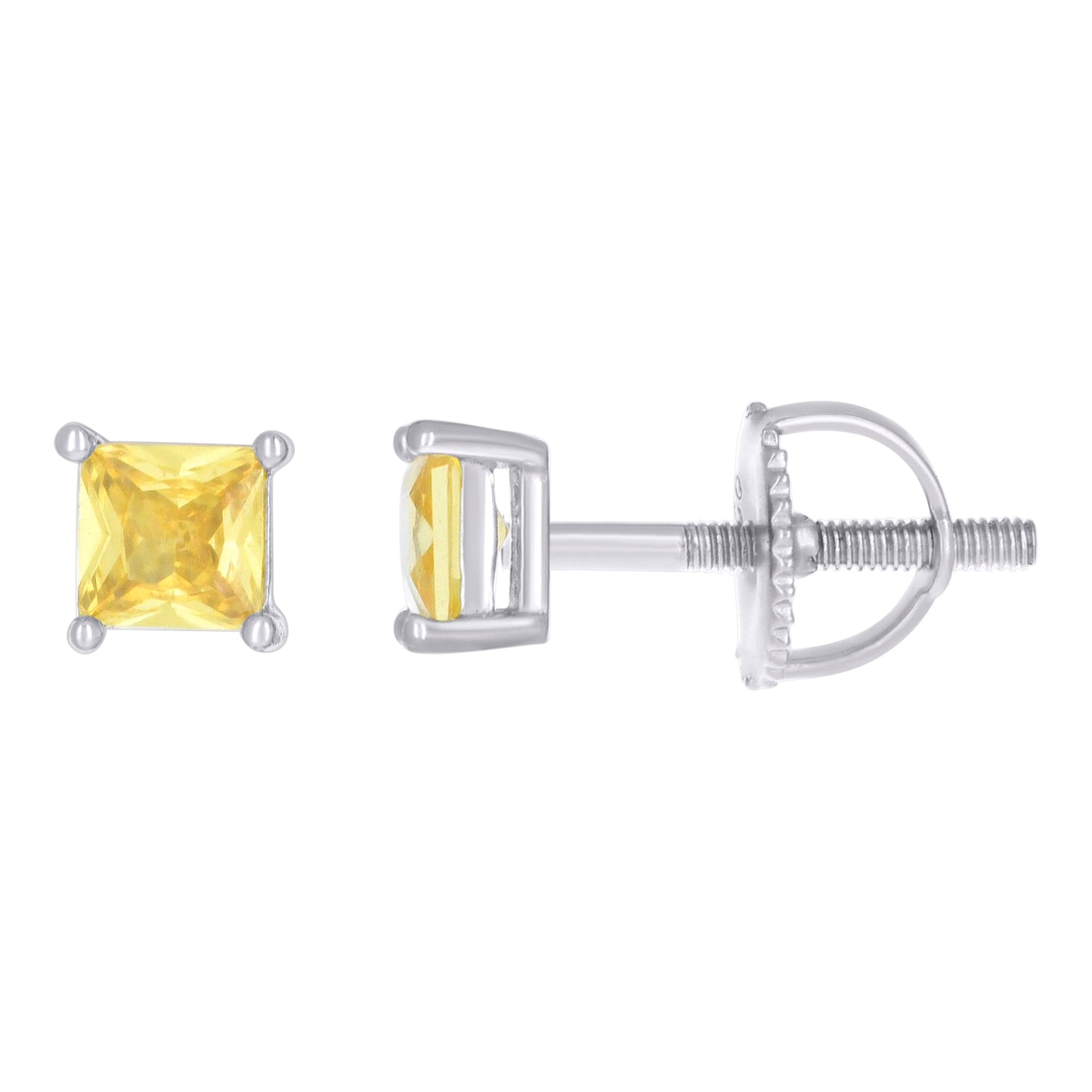 Sterling Silver Unisex Princess-Cut Cubic-Zirconia Square Solitaire Stud Earrings