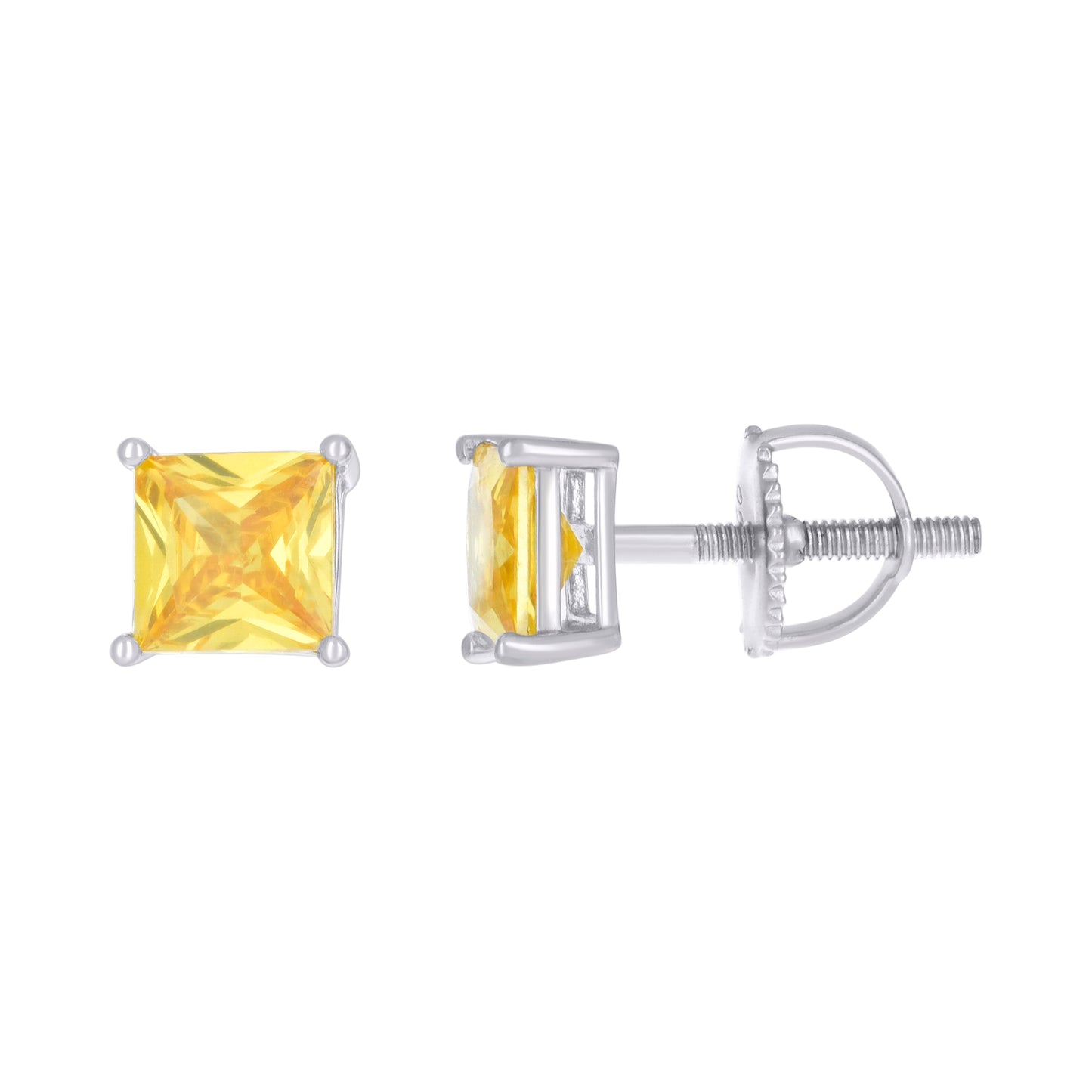 Sterling Silver Unisex Princess-Cut Cubic-Zirconia Square Solitaire Stud Earrings
