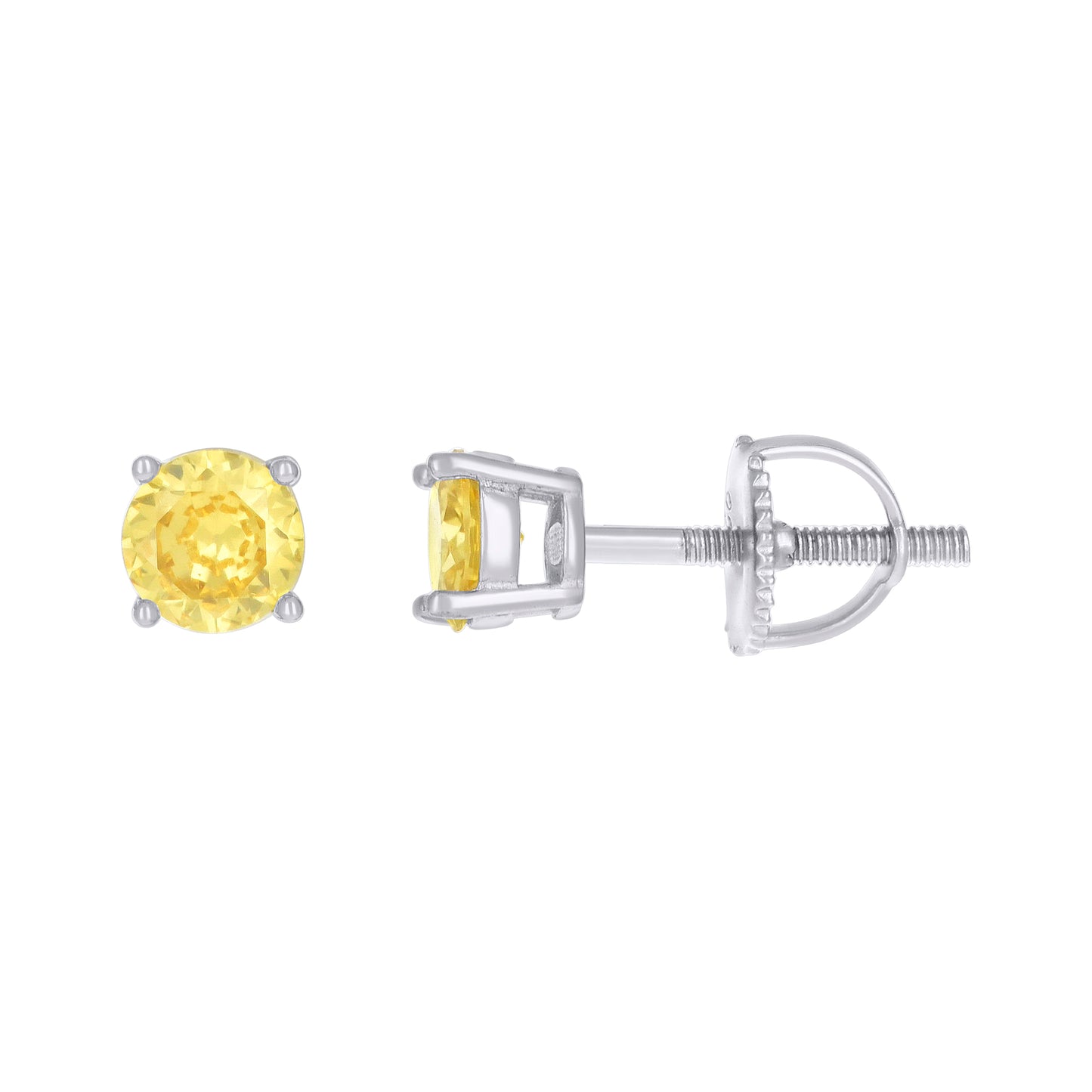 Sterling Silver Or Yellow-tone Unisex Cubic-Zirconia Solitaire Stud Earrings
