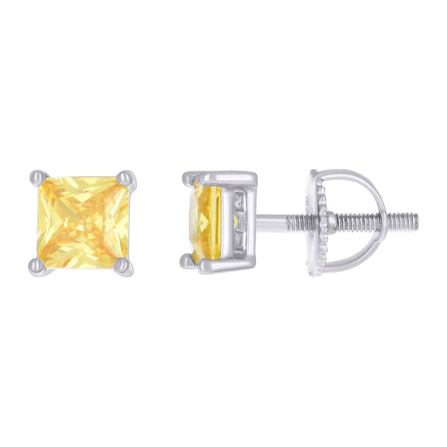 Sterling Silver Unisex Princess-Cut Cubic-Zirconia Square Solitaire Stud Earrings
