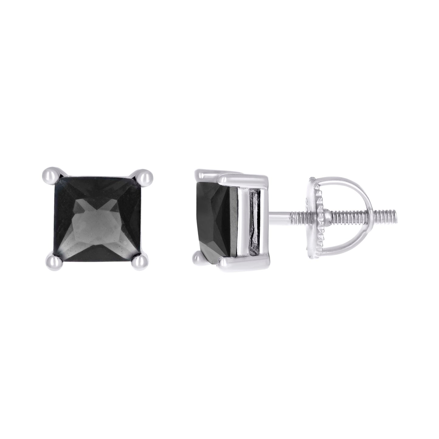 Sterling Silver Unisex Princess-Cut Cubic-Zirconia Square Solitaire Stud Earrings