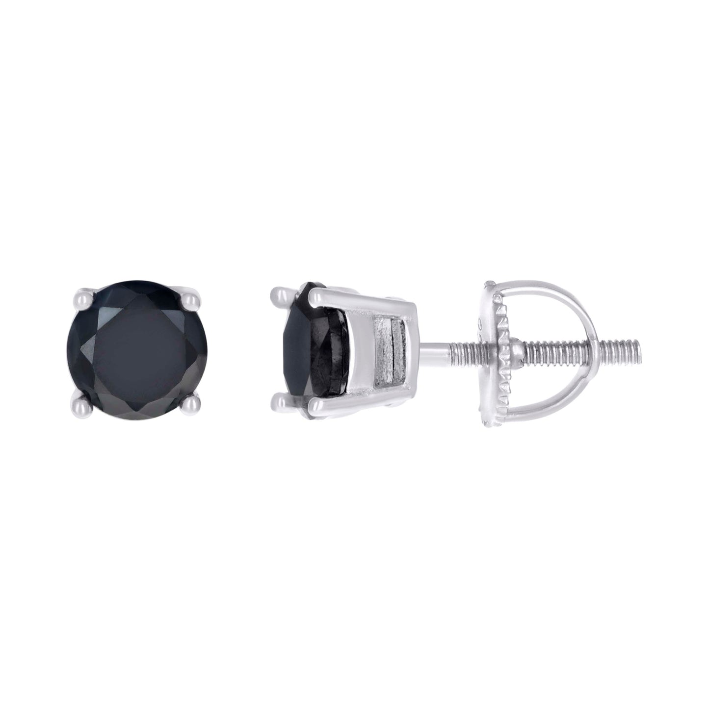 Sterling Silver Unisex Black Cubic-Zirconia Solitaire Stud Earrings