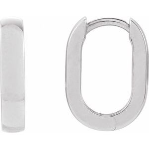 Sterling Silver Pair Elongated Oval Domed Hoop Earrings, Length: 20 Mm, Thickness: 3 Mm