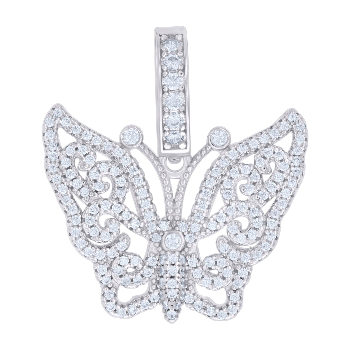 Sterling Silver Womens Cubic-Zirconia Butterfly Fashion Wildlife Charm Pendant
