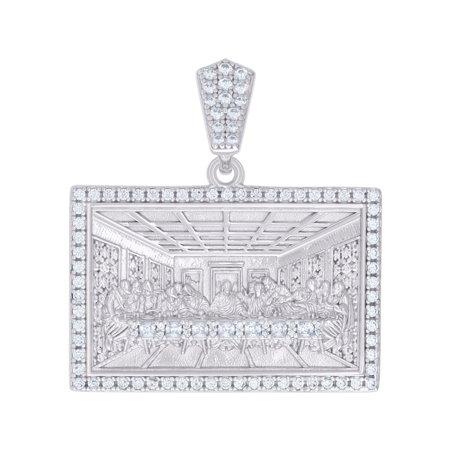 Sterling Silver Unisex Cubic-Zirconia Last Supper Religious Charm Pendant
