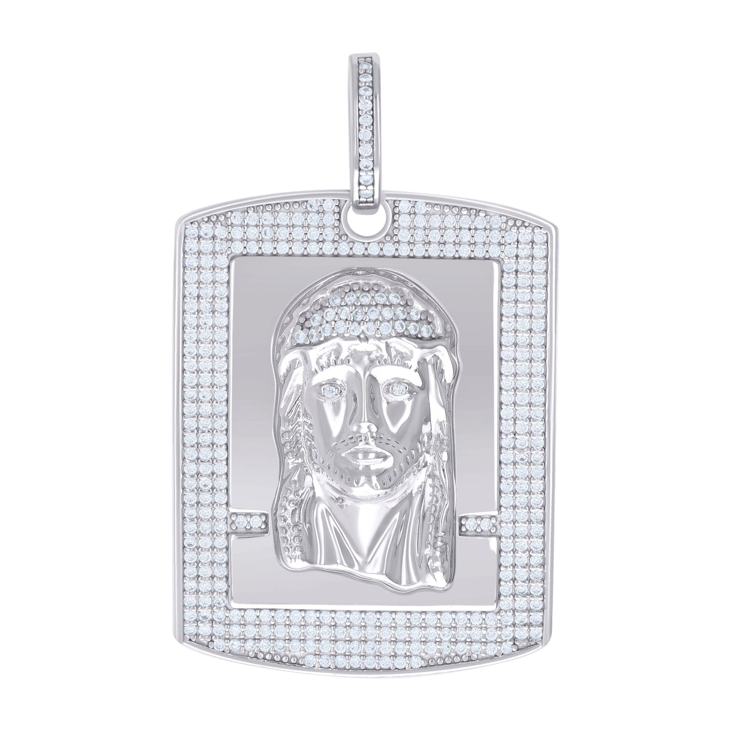 Sterling Silver Mens Cubic-Zirconia Jesus Religious Charm Pendant
