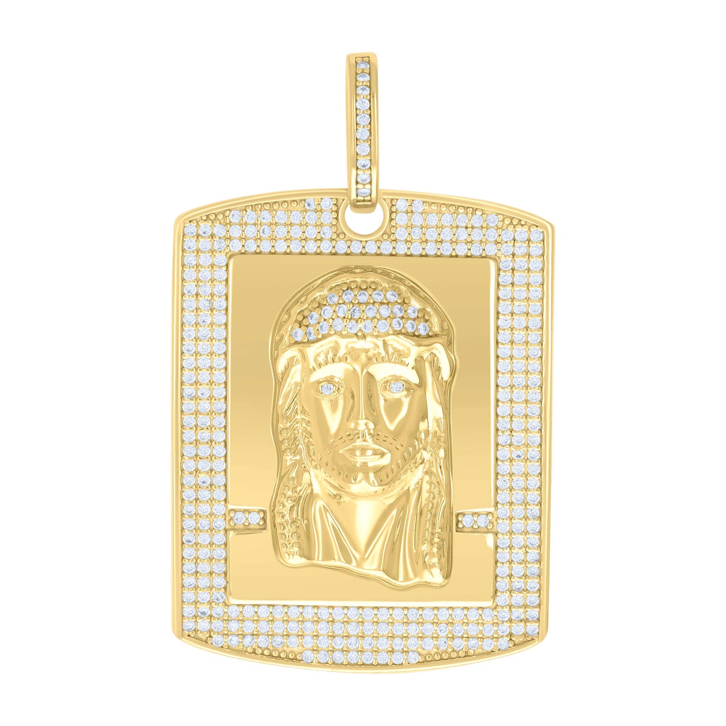 Sterling Silver Mens Cubic-Zirconia Jesus Religious Charm Pendant