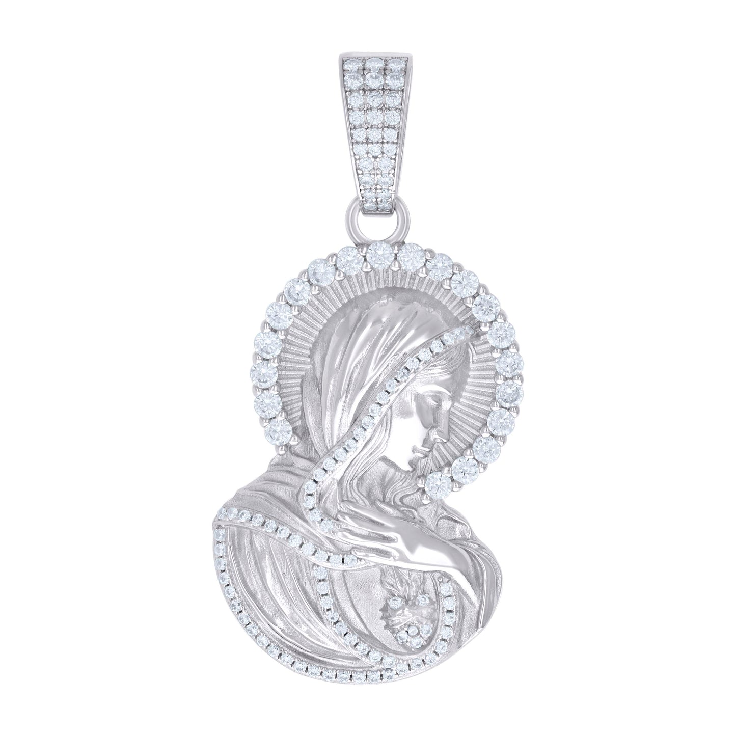 Sterling Silver Unisex Cubic-Zirconia Virgin Mary/Guadalupe Religious Charm Pendant