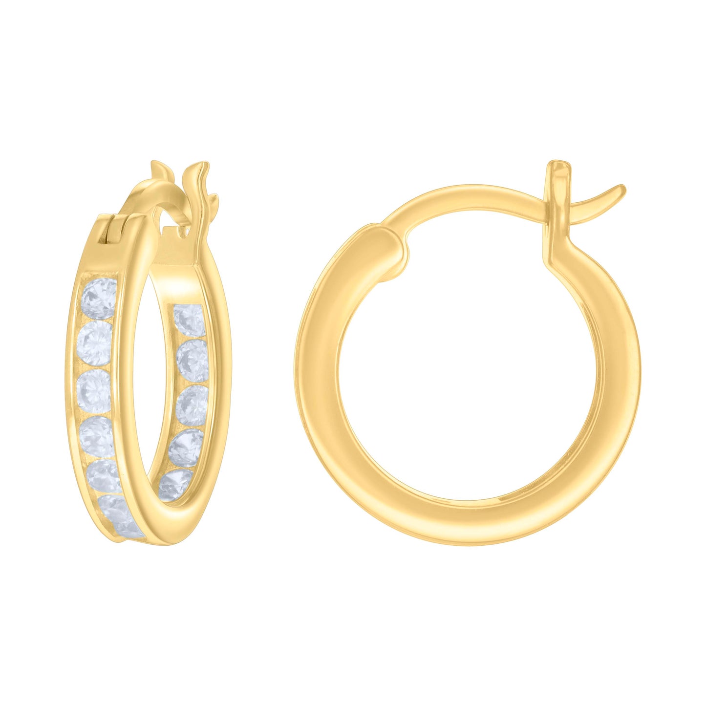 Sterling Silver Or Yellow-Tone Womens Cubic-Zirconia Inside-Out Hoop Earrings