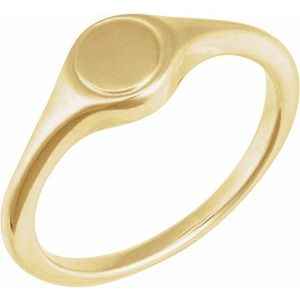 14K Yellow Gold Round 6.9 X 6.9 Mm Polished Polished Engravable Signet Ring Size 7