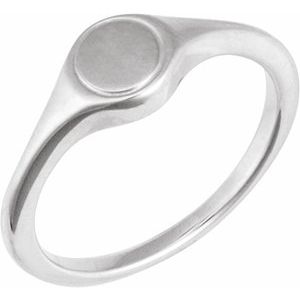 14K White Gold Round 6.9 X 6.9 Mm Polished Polished Engravable Signet Ring Size 7